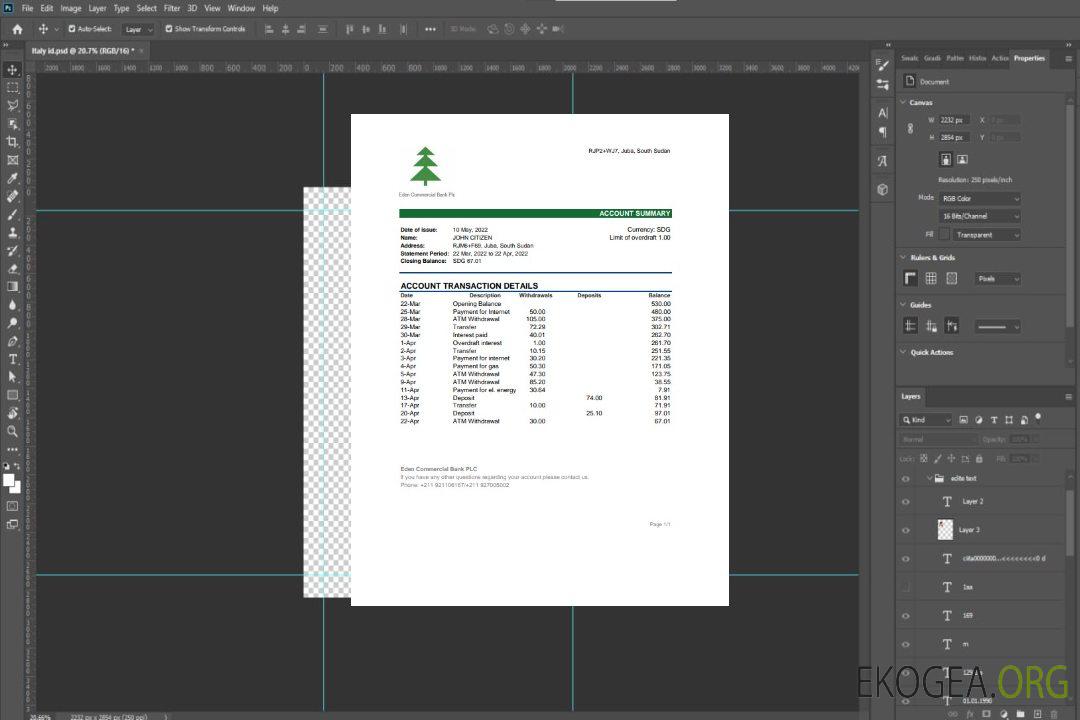 Relevé de la South Soudan Eden Commercial Bank, modèle Excel et PDF template Relevé de la South Soudan Eden Commercial Bank, modèle Excel et PDF template